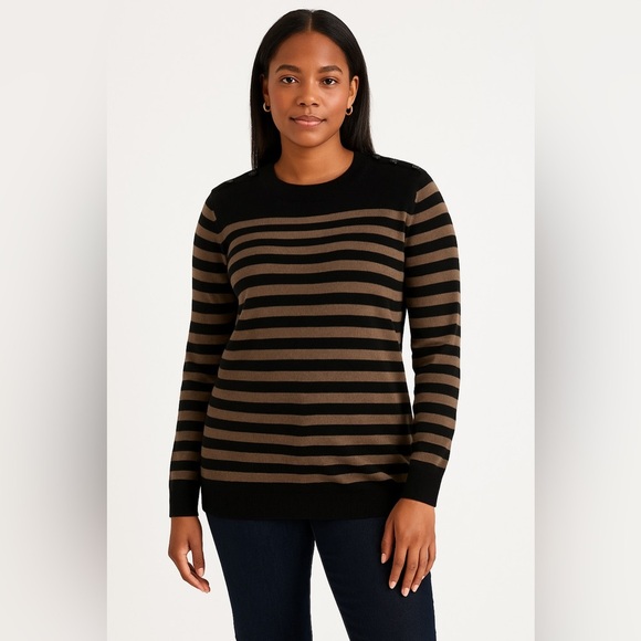 Fenn Wright Manson Merino Wool Striped Sweater Black Brown Neutral Work Basics‎ - Picture 1 of 8